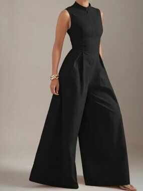 Wide Leg Sleeveless Zip Up Jumpsuit Black
